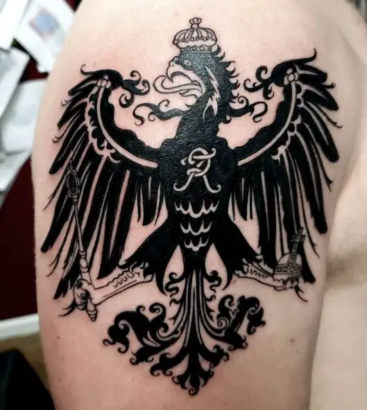 Black German Eagle with Crown Shoulder Tattoo