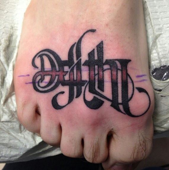 Black Life and Death Ambigram Foot Tattoo
