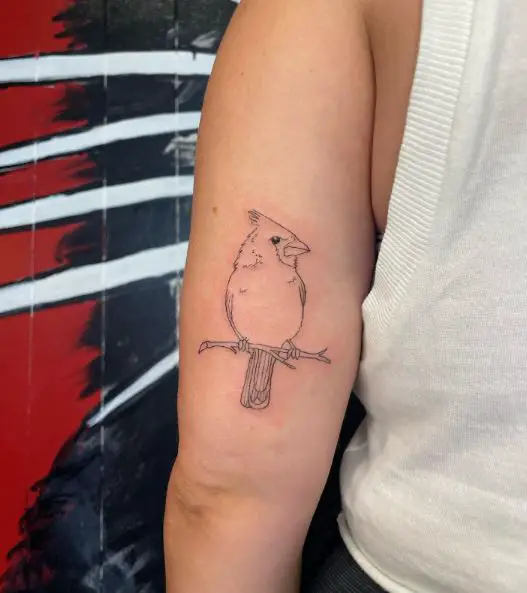 Black and Grey Cardinal on Branch Arm Tattoo