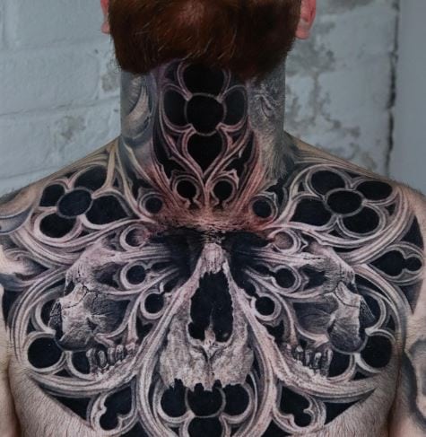 Gothic Ornamental Full Neck Tattoo