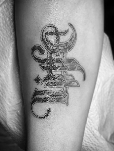 Shaded Life and Death Ambigram Forearm Tattoo