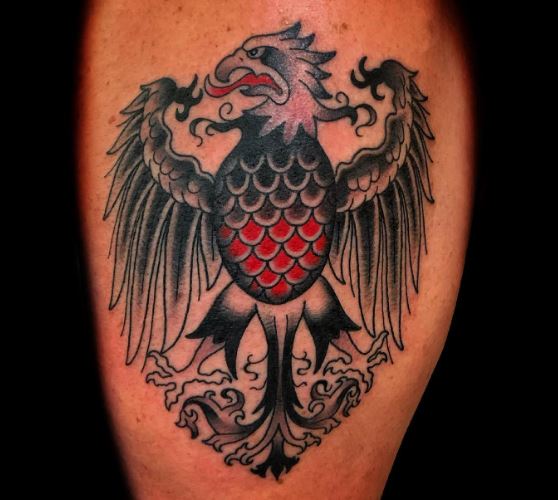 Black and Red German Eagle Arm Tattoo