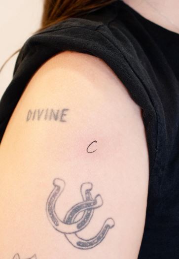 Simple Letter C Initial Shoulder Tattoo
