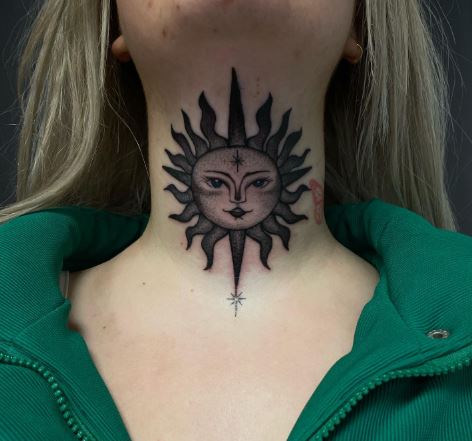 Shaded Sun Anterior Neck Tattoo