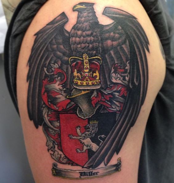 German Eagle with Crown and Coat of Arms Arm Tattoo