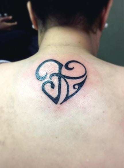 Heart Shaped Simple Letters Initial Back Tattoo