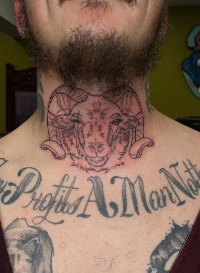 Symmetrical Ram Anterior Neck Tattoo