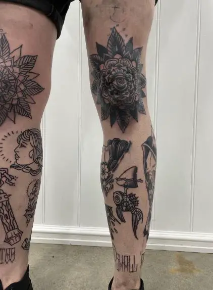 Traditional Patchwork Legs Tattoo