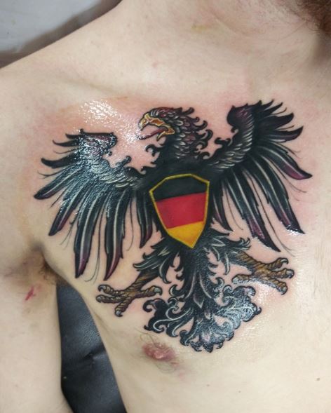 German Eagle with German Flag Chest Tattoo