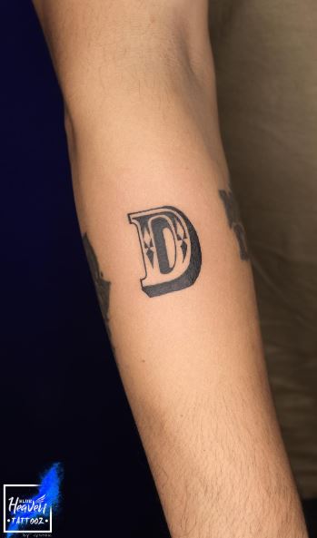 Decorated 3D Simple Letter D Initial Forearm Tattoo