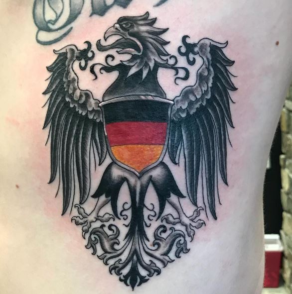 German Eagle with German Flag Ribs Tattoo