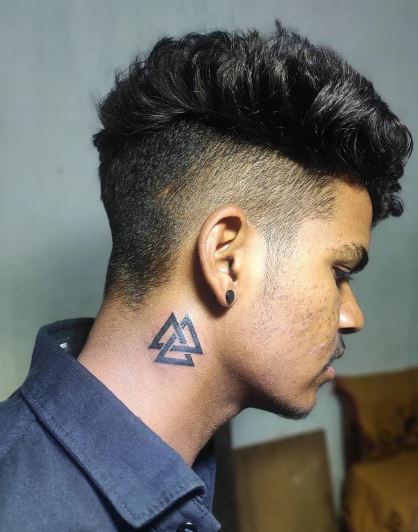 Three Triangles Side Neck Tattoo