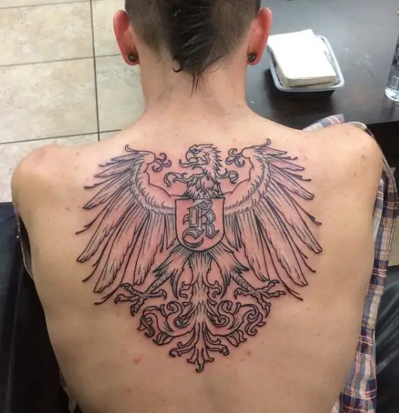 German Eagle with Coat of Arms Back Tattoo