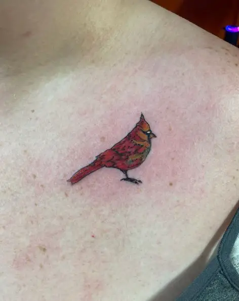 Minimalistic Red Cardinal Chest Tattoo