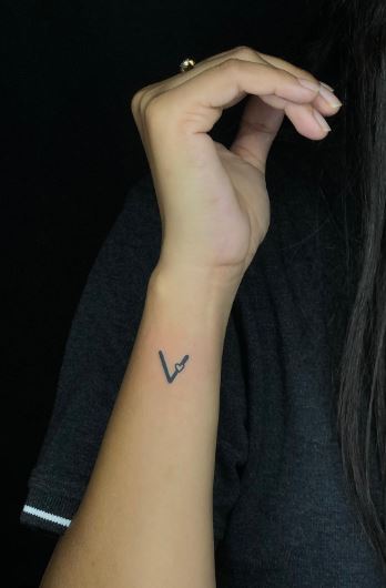 Initial Letter V with Heart Forearm Tattoo