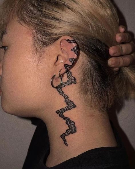 Black Tribal Side Neck Tattoo