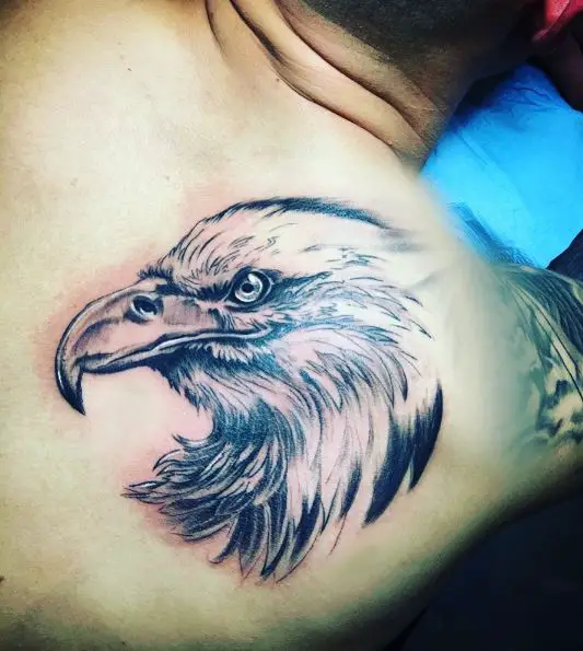 Realistic Eagle Head Back Tattoo