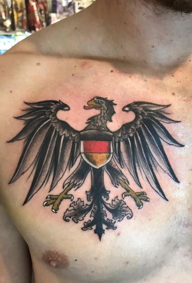 German Eagle with German Coat of Arms Chest Tattoo