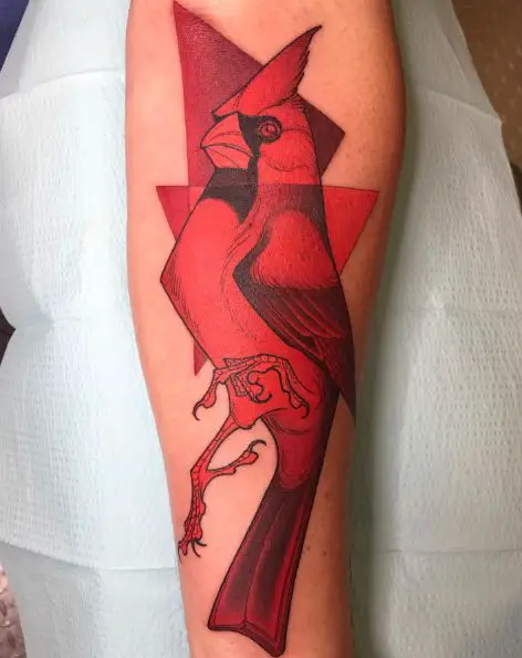 Black and Red Cardinal Forearm Tattoo