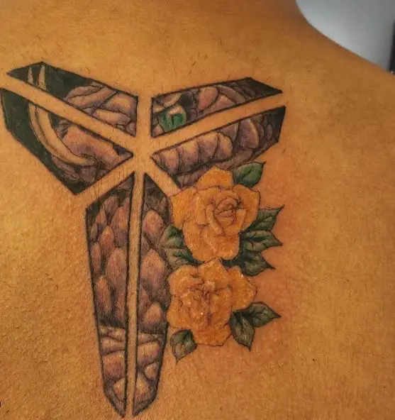 Flowers, Kobe Bryant Logo and Black Mamba Back Tattoo