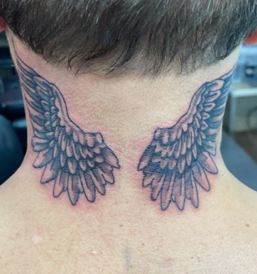 Angel Wings Back Neck Tattoo