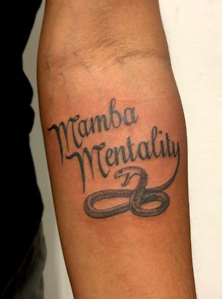Black Mamba with Mamba Mentality Script Forearm Tattoo