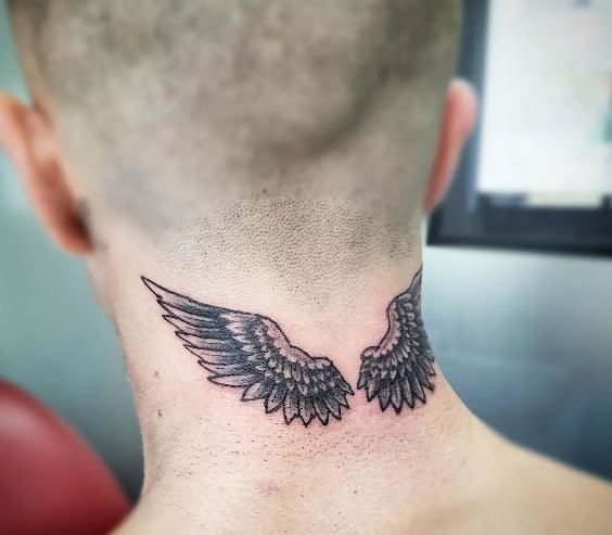 Angel Wings Back Neck Tattoo