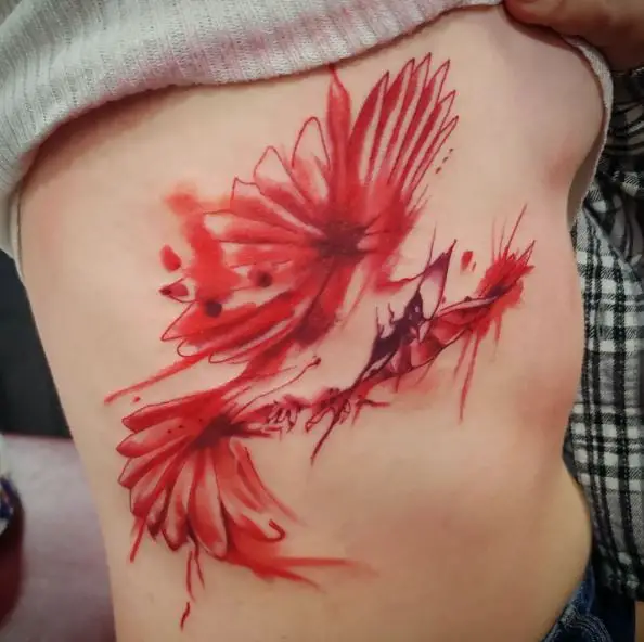 Colorful Cardinal Ribs Tattoo