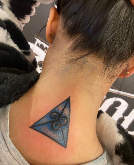 Blue Pyramid Back Neck Tattoo