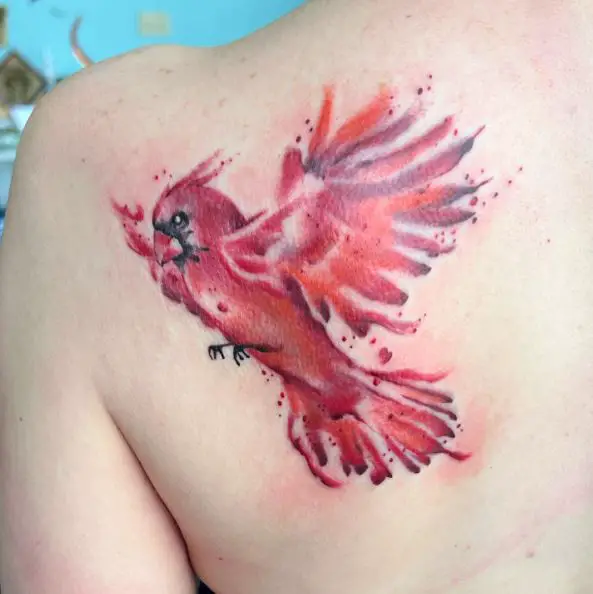 Colorful Cardinal Back Tattoo
