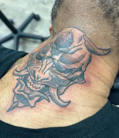 Oni Mask Back Neck Tattoo