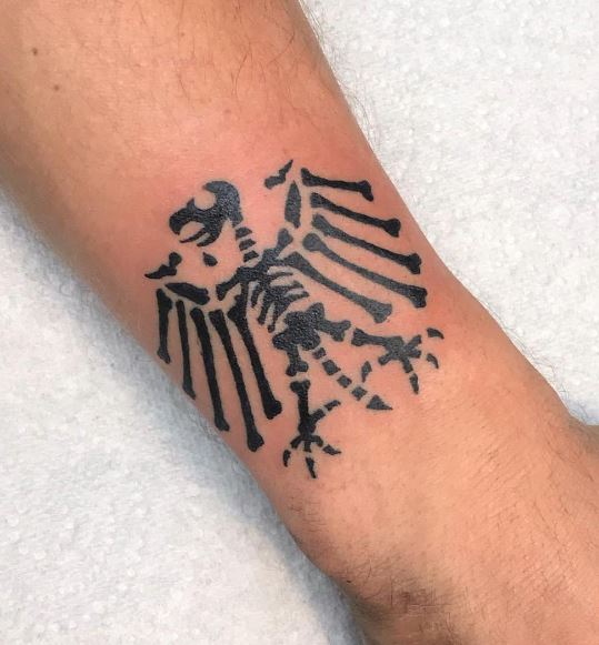 Black Skeleton German Eagle Forearm Tattoo