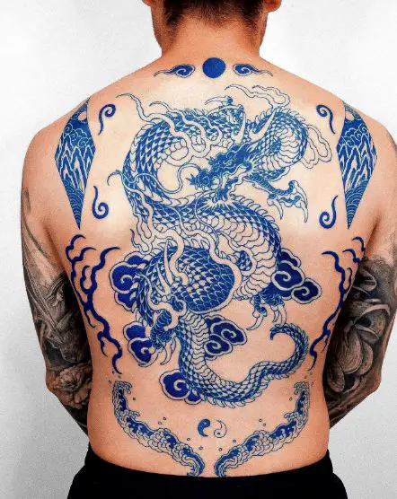 Blue Dragon Back Tattoo