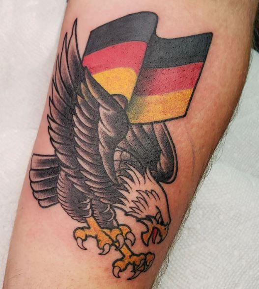Colorful German Eagle and German Flag Forearm Tattoo