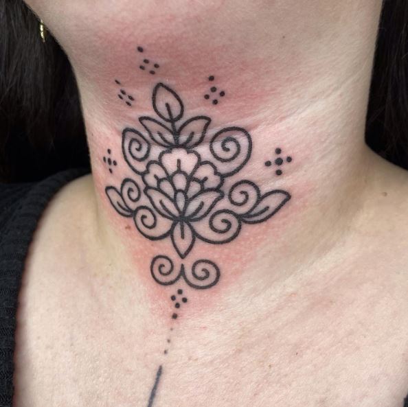 Symmetrical Floral Ornament Simple Neck Tattoo