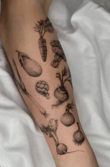 Nature Vegetables Patchwork Arm Tattoo