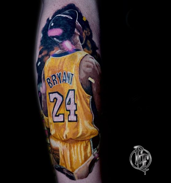 Colorful Kobe in Jersey No. 24 Forearm Tattoo