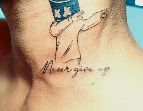 Dab Pose with Message Simple Neck Tattoo