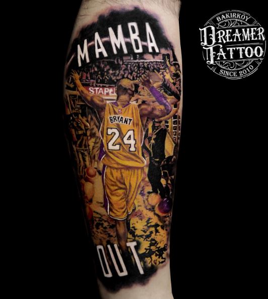 Colorful Kobe in Jersey No. 24 Forearm Tattoo