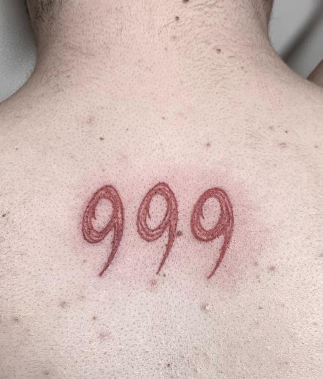Minimalistic Red 999 Back Tattoo