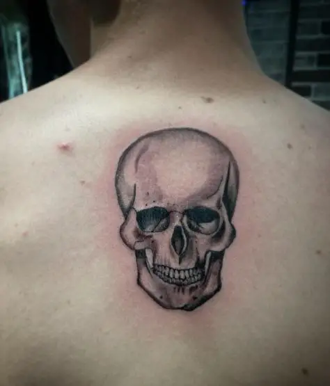 Grey Shaded Skull Back Tattoo