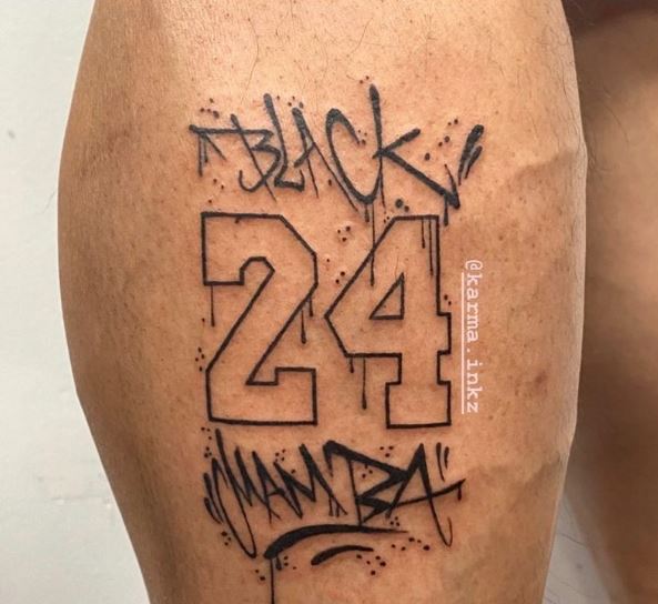 Black Mamba Lettering and No. 24 Thigh Tattoo