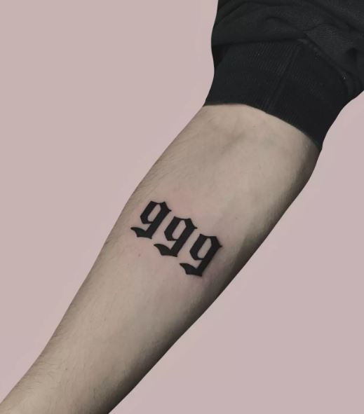 Black Bold Angel Number 999 Forearm Tattoo