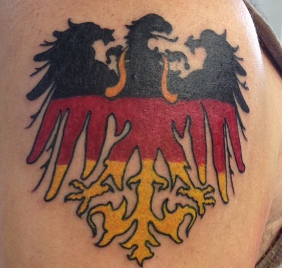 German Eagle in German Flag Colors Shoulder Tattoo