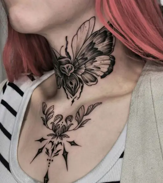 Black Moth Throat Tattoo