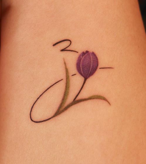 Handwritten Initial Letter Z with Purple Flower Forearm Tattoo
