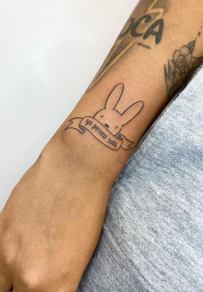 Bad Bunny Logo with Script Wrist Tattoo