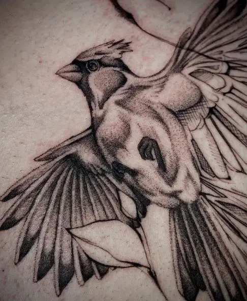 Black and Grey Flying Cardinal Tattoo