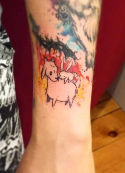 Goat and Bunny with German Flag Colors Forearm Tattoo