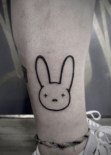 Black Bad Bunny Logo Ankle Tattoo